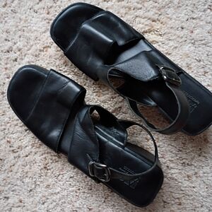 Black Leather Sandals with Buckle